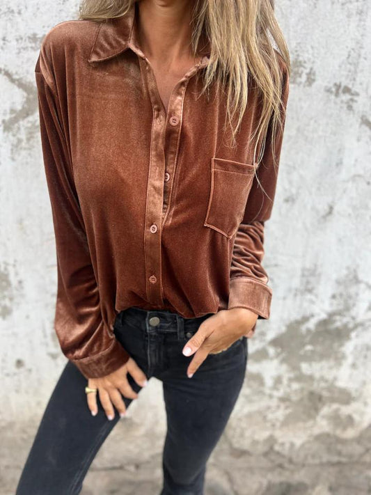 Isabella | Velvet Button-Up Blouse