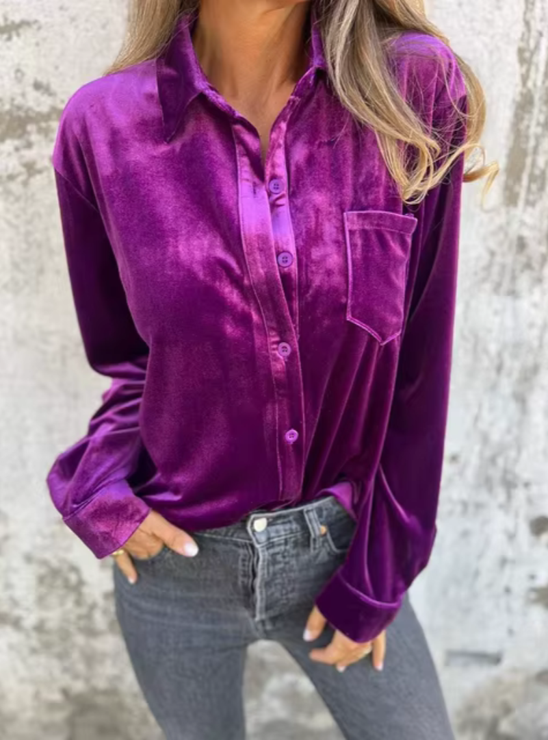 Isabella | Velvet Button-Up Blouse