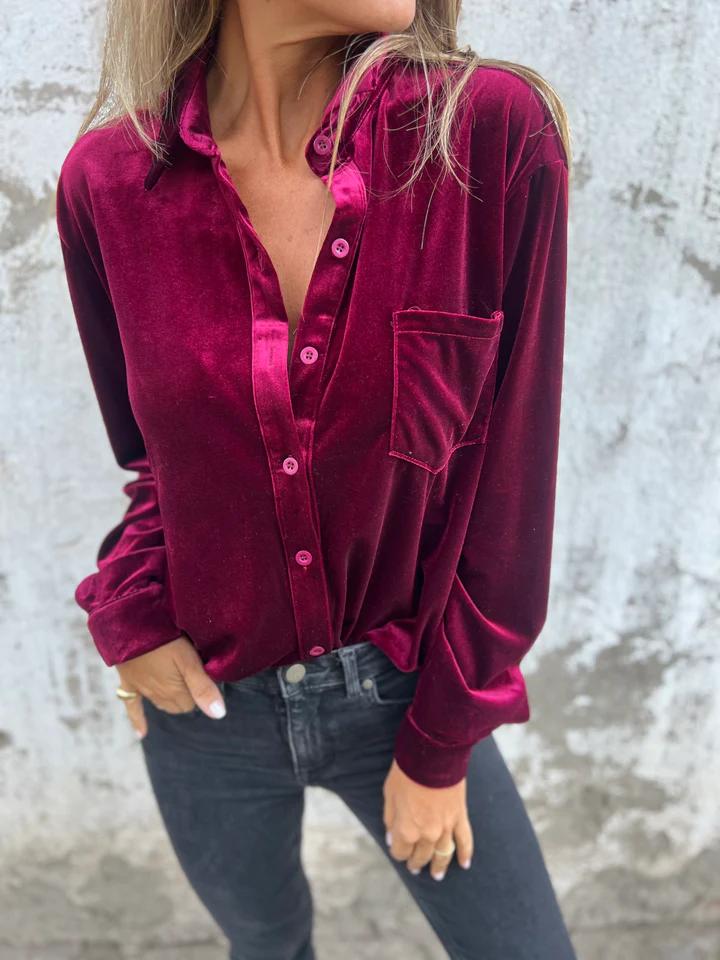 Isabella | Velvet Button-Up Blouse