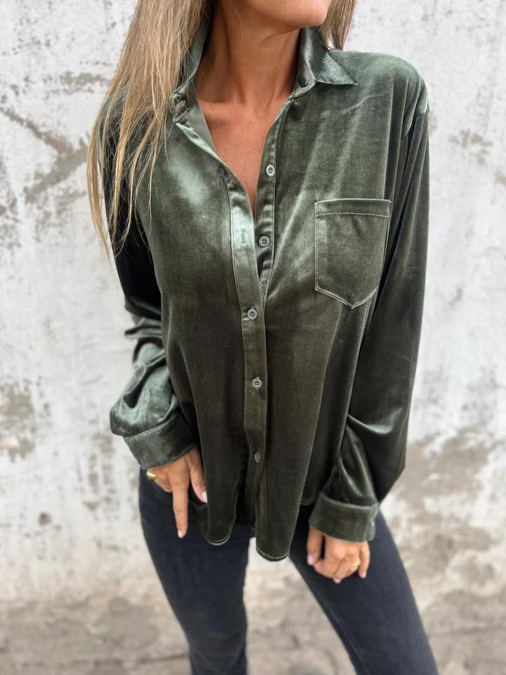 Isabella | Velvet Button-Up Blouse