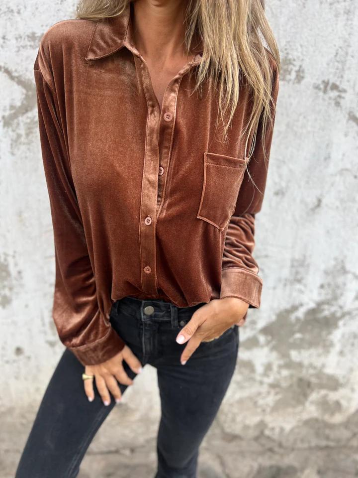 Isabella | Velvet Button-Up Blouse